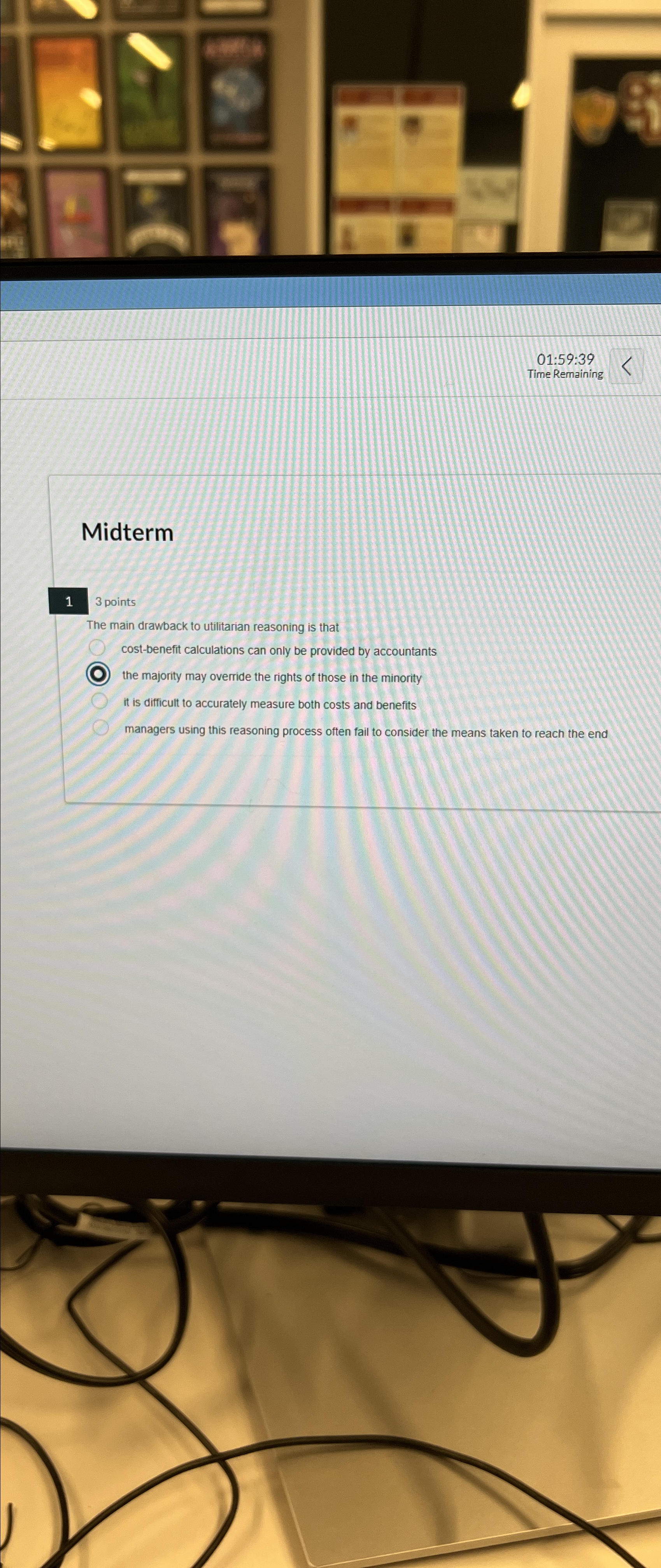  Midterm 1 3 points The main drawback to utilitarian reasoning is