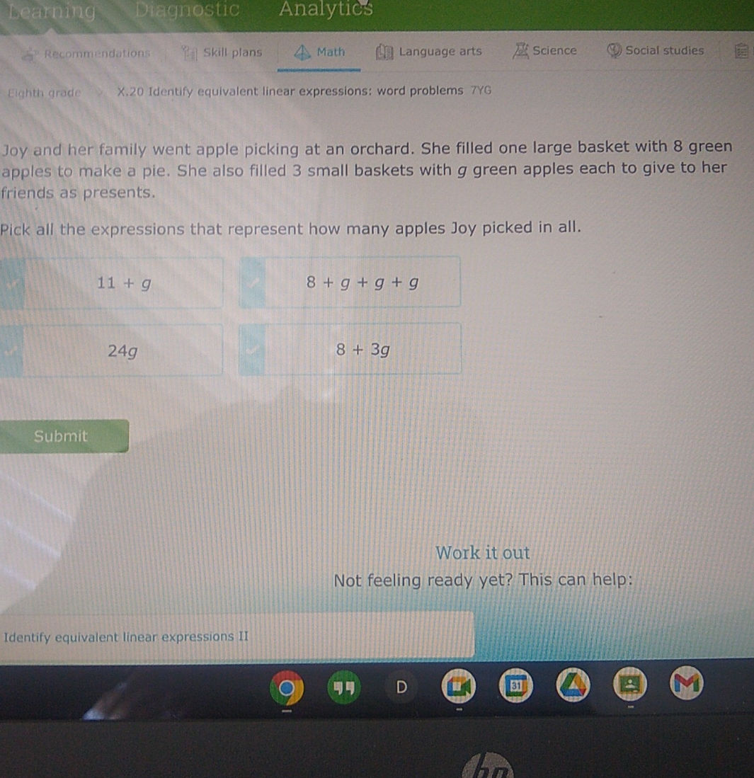 I don't get what they are asking Learning Diagnostic Analytics Recommendations Skill