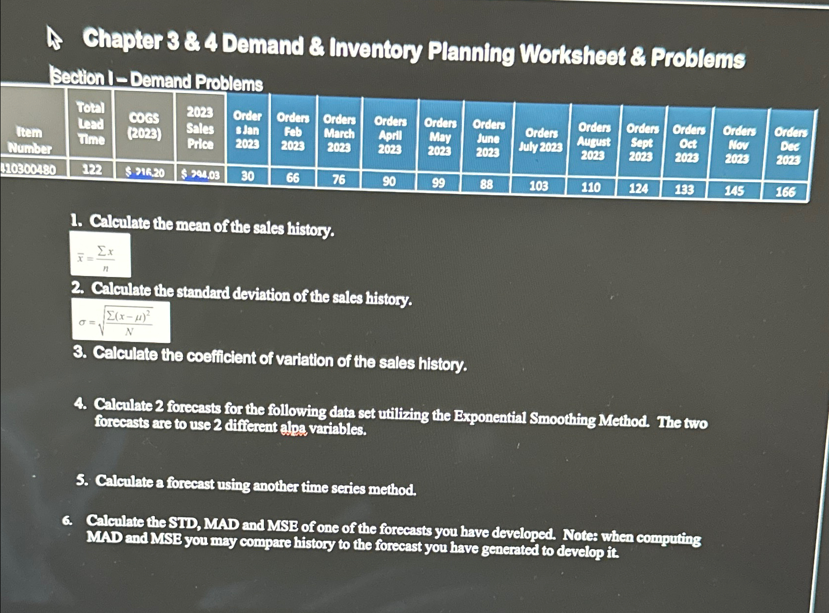  A. Chapter 3 & 4 Demand & Inventony Planning Worksheet &