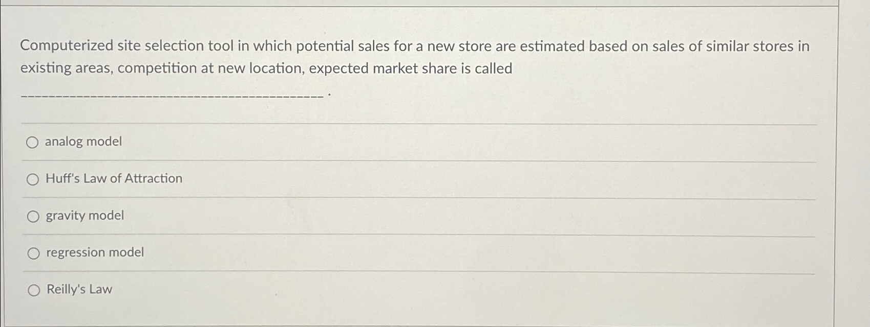  Computerized site selection tool in which potential sales for a new