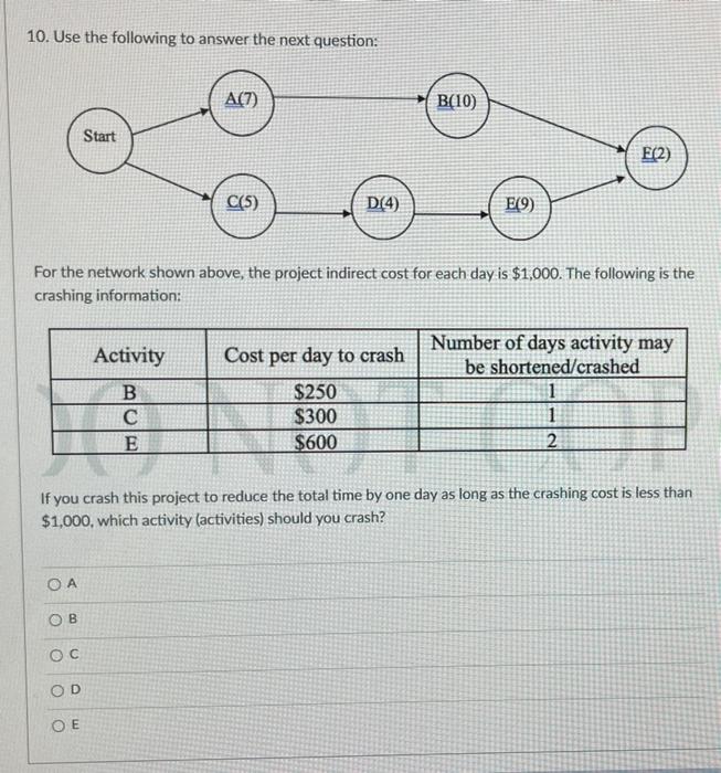 b 10. Use the following to answer the next question: For the