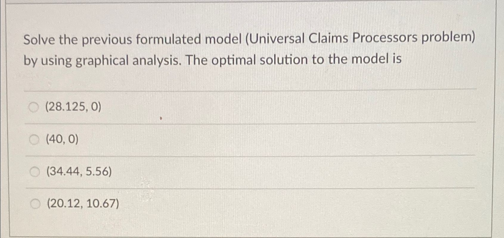  Solve the previous formulated model (Universal Claims Processors problem) by using