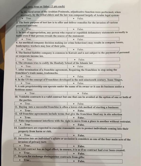  ion two: true or false: (1 pts each) In the rural