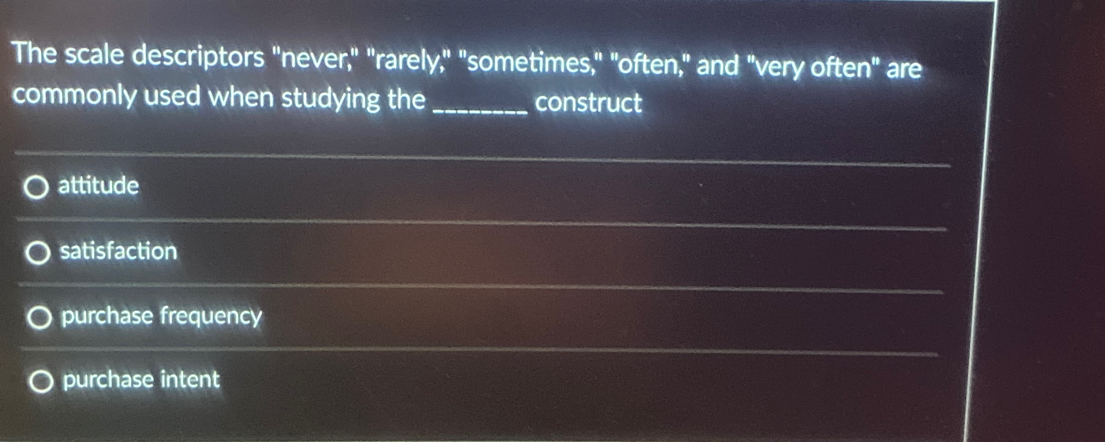  The scale descriptors "never," "rarely," "sometimes," "often," and "very often" are