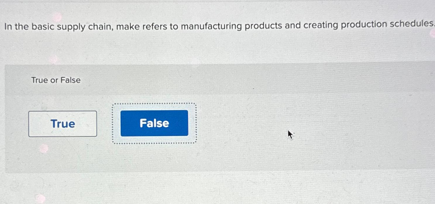  In the basic supply chain, make refers to manufacturing products and
