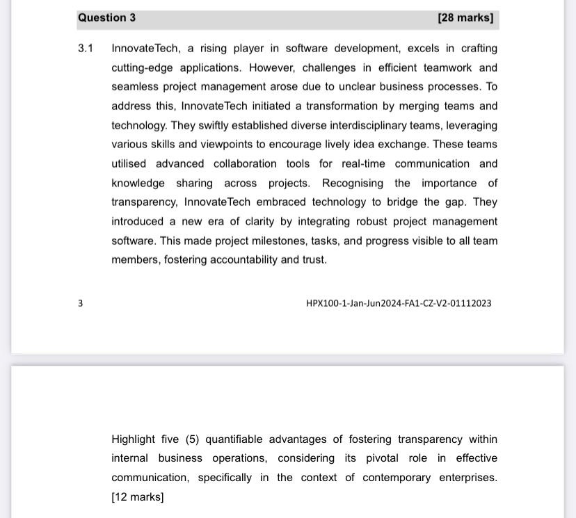  Question 3 [28 marks] 3.1 InnovateTech, a rising player in software