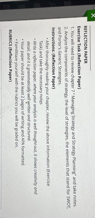  REFLECTION PAPER Exercise Task (Reflection Paper) 1. You will need to