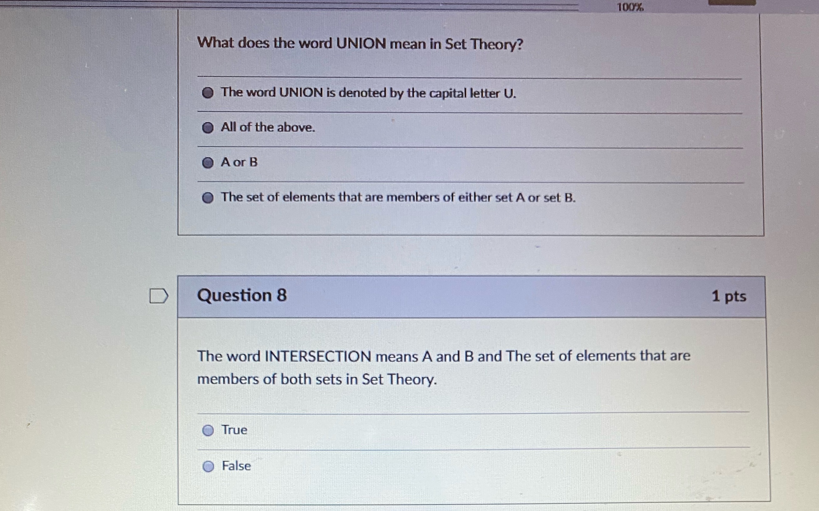 Math 100% What does the word UNION mean in Set Theory? The