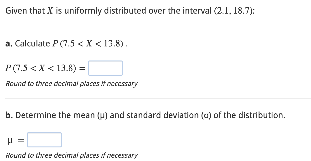Given that X is uniformly distributed over the interval (2.1, 18.7):