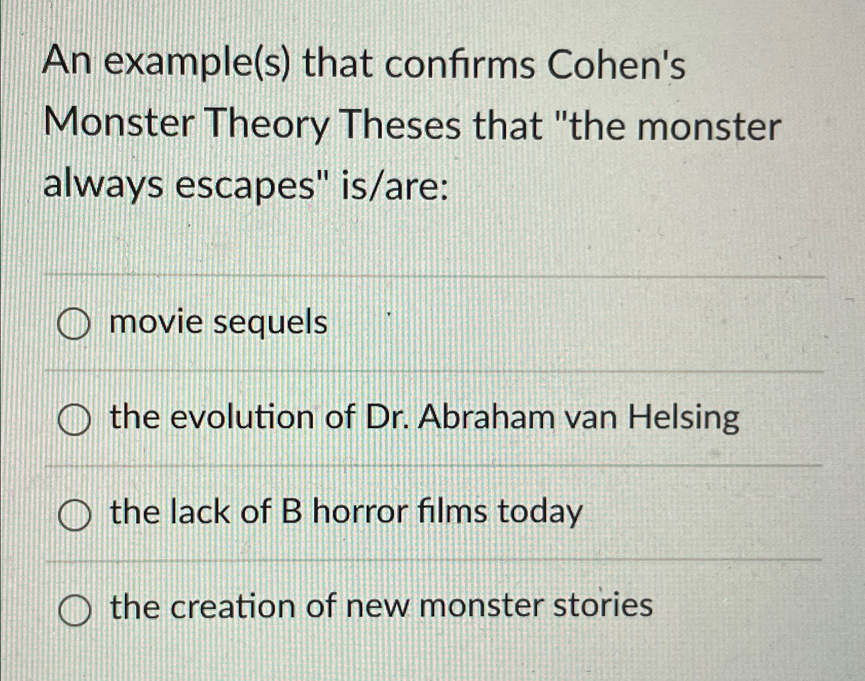  An example(s) that confirms Cohen's Monster Theory Theses that "the monster