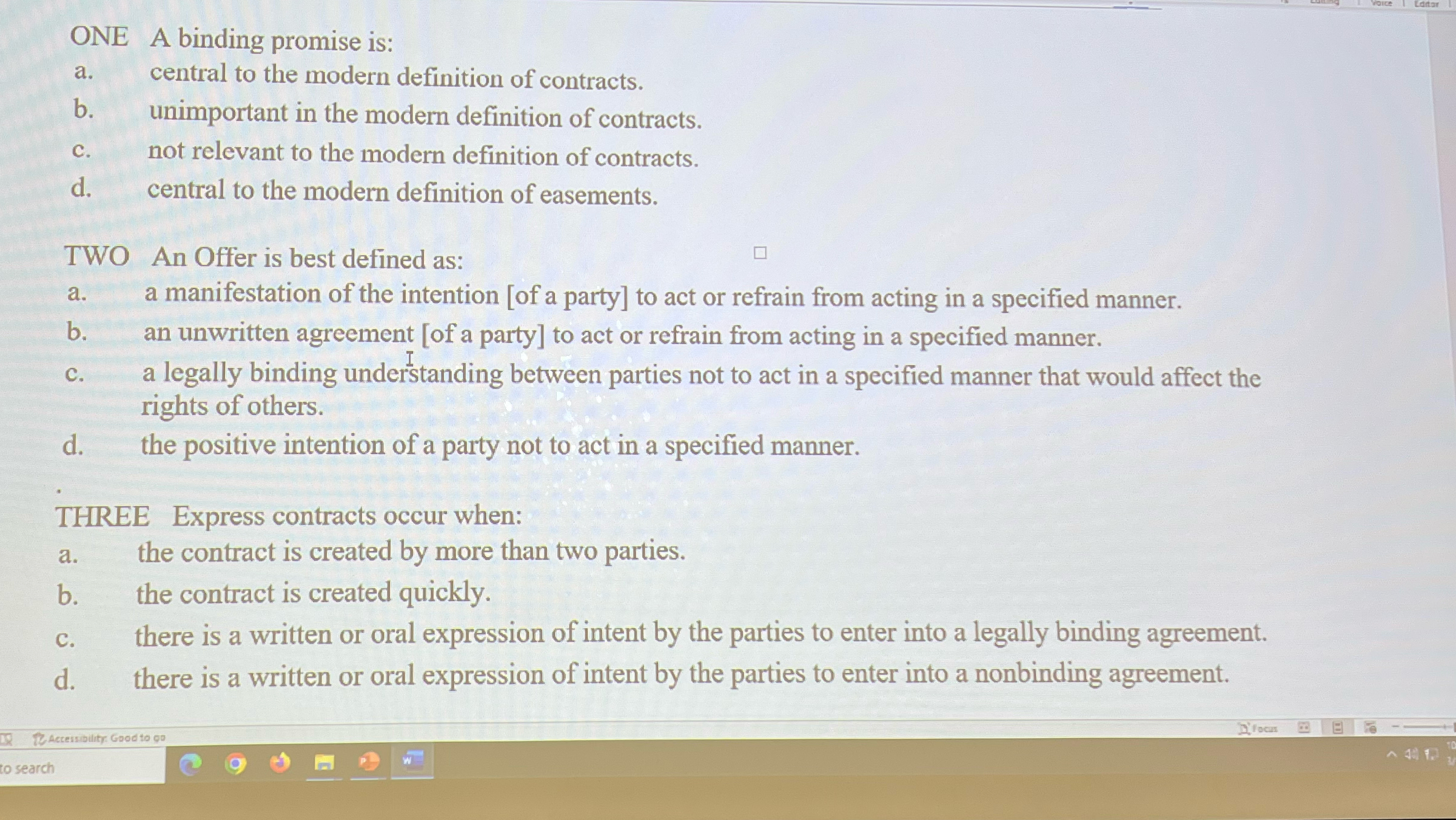  ONE A binding promise is: a. central to the modern definition