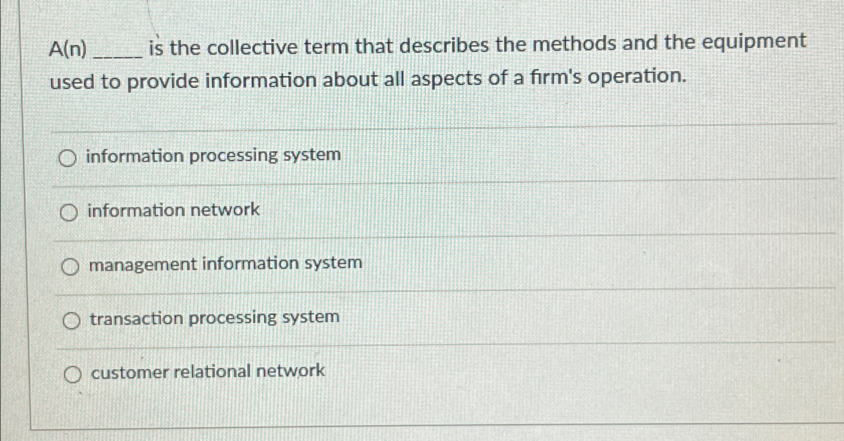  A(n), is the collective term that describes the methods and the