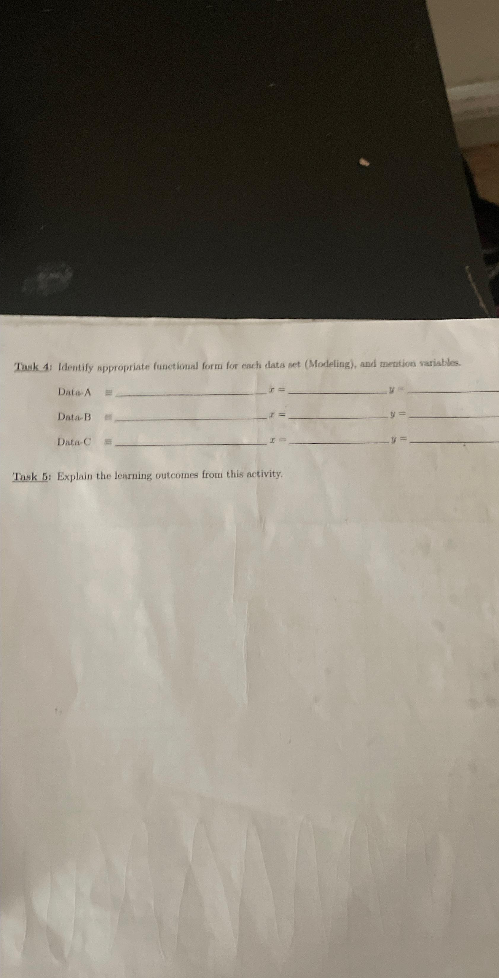  Task 4: Identify appropriate functional form for each data set (Modeling),