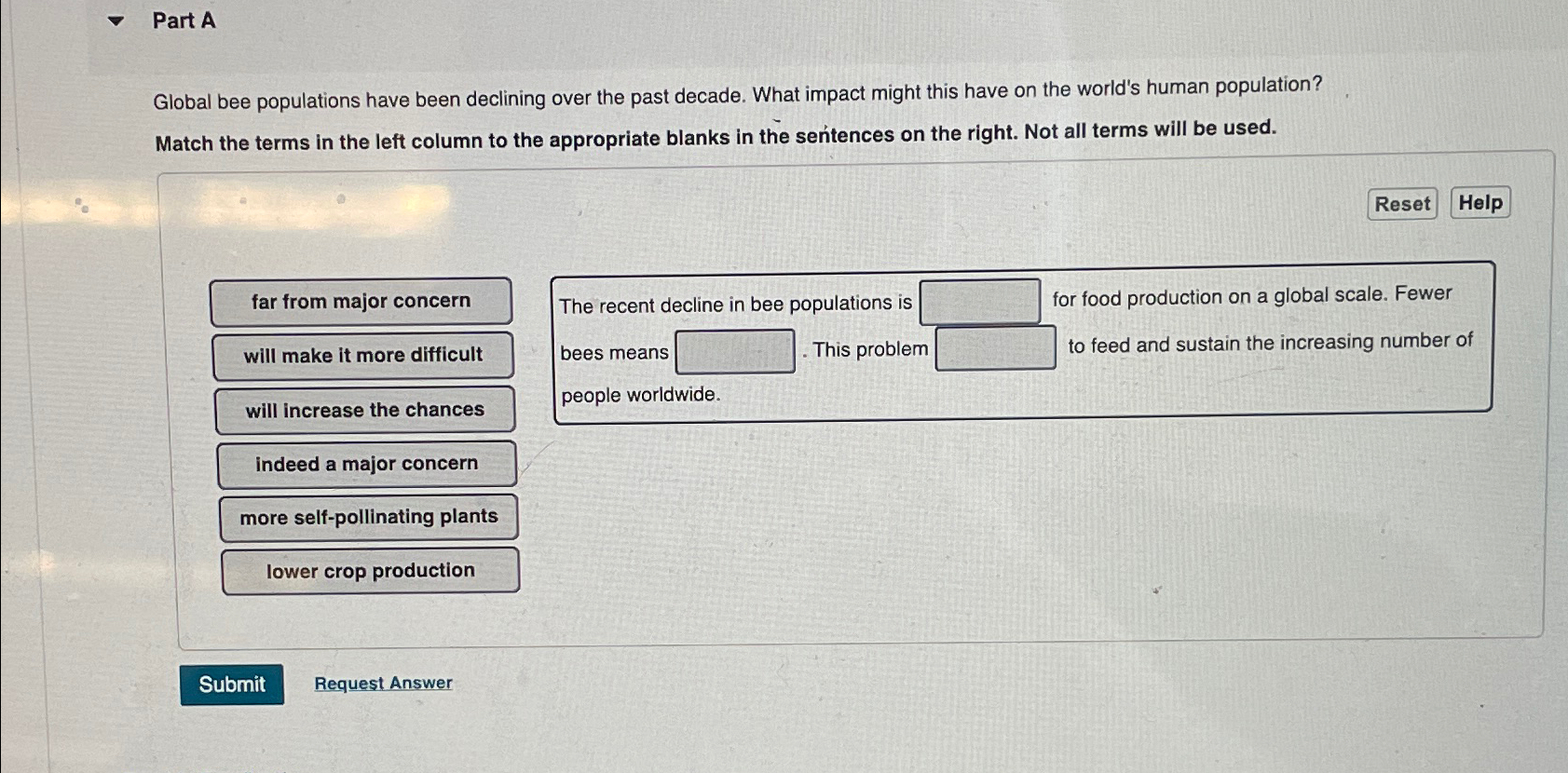 Part A Global bee populations have been declining over the past