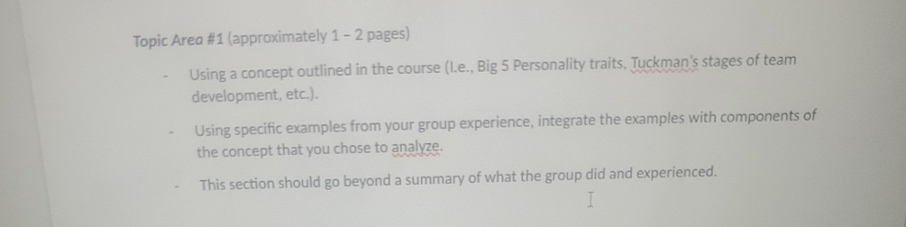  Topic Area #1(approximately 1-2 pages) Using a concept outlined in the