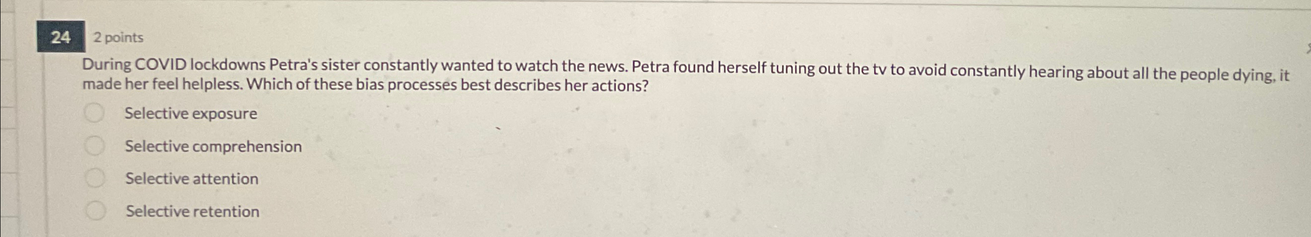  242 points During COVID lockdowns Petra's sister constantly wanted to watch