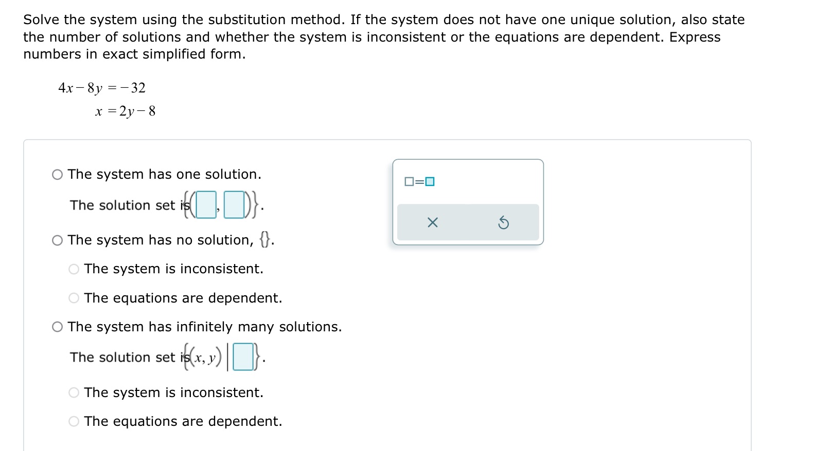 Help Solve the system using the substitution method. If the system does