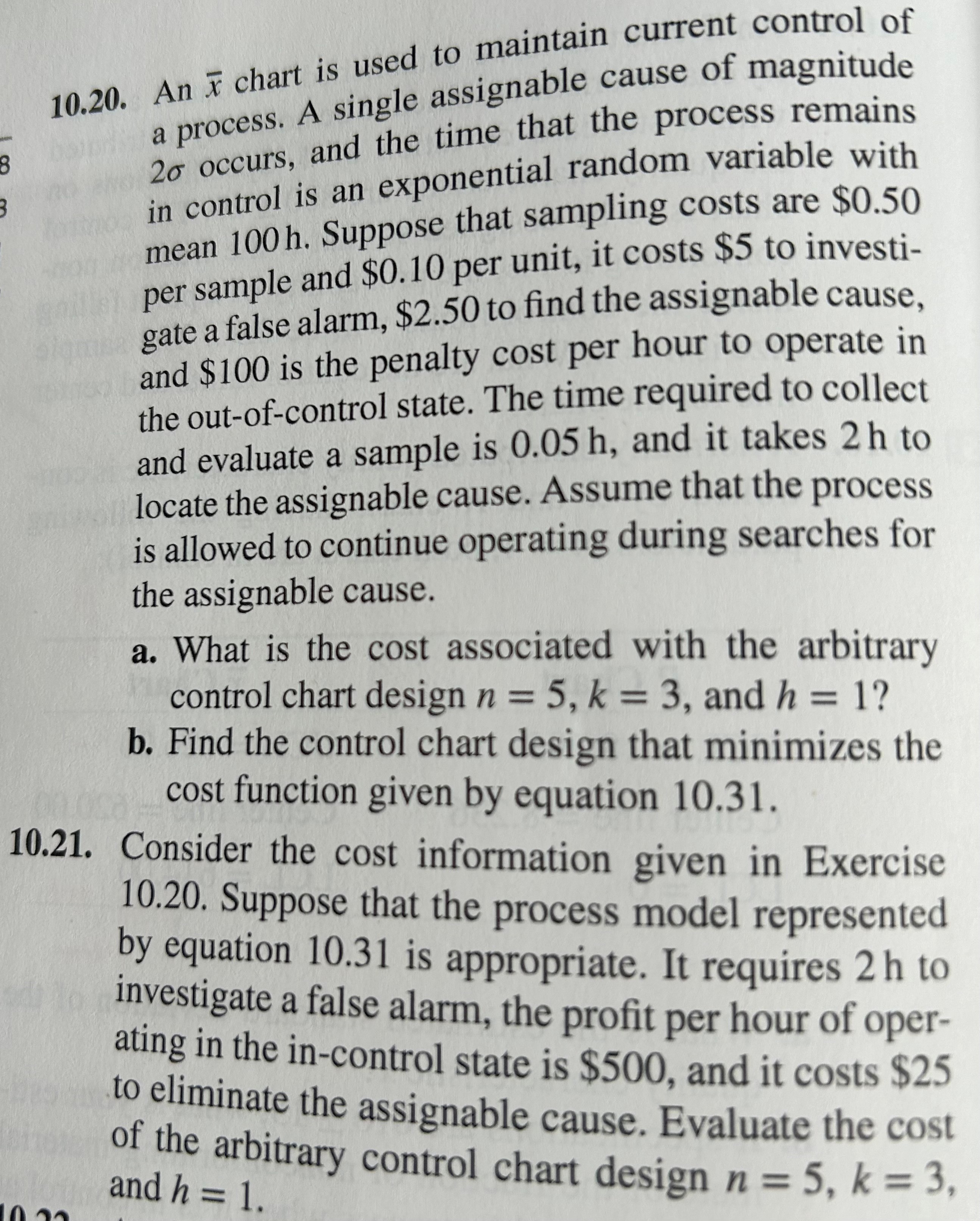  10.20. An x chart is used to maintain current control of