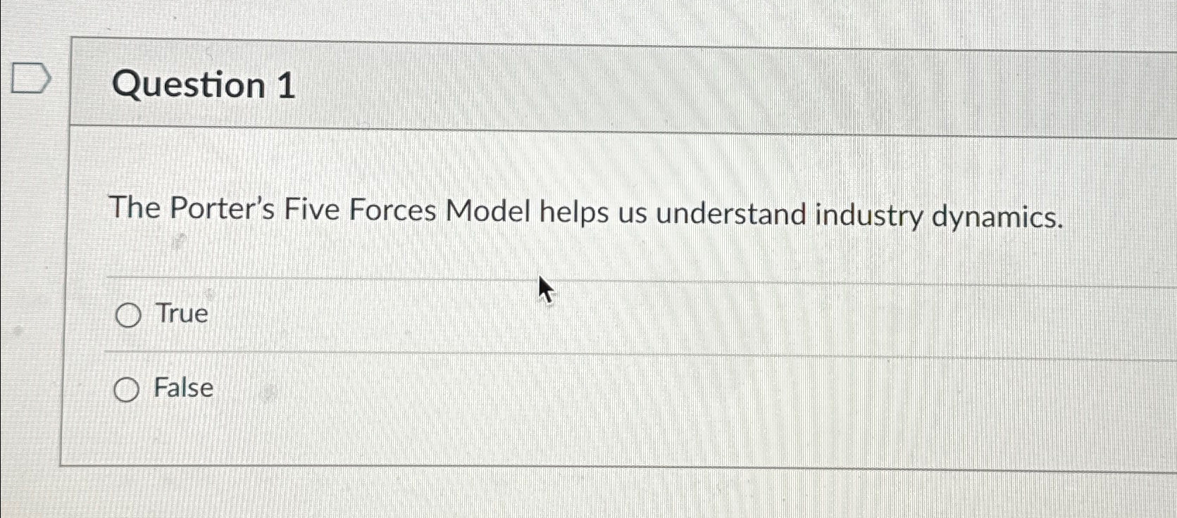  Question 1 The Porter's Five Forces Model helps us understand industry