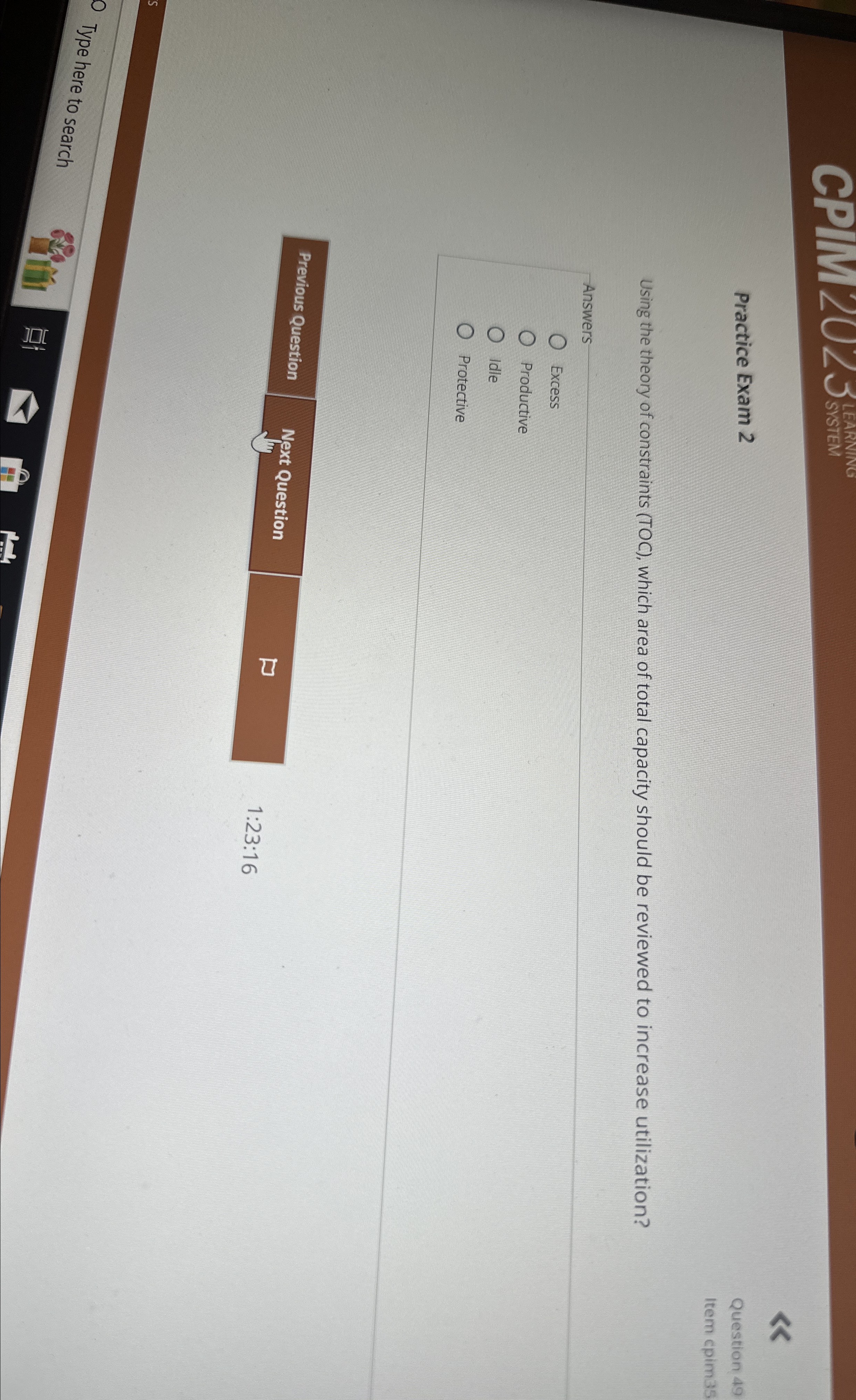  cPla2023 LEARNING SISTEM Practice Exam 2 Question 49 Item cpim3s Using