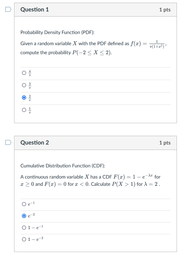  D Question 1 1 pts Probability Density Function (PDF): Given a