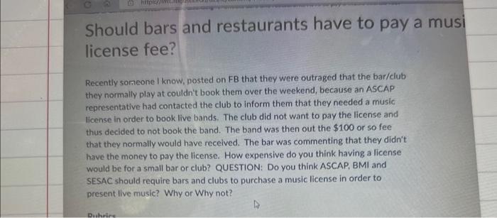 Answer questions only!! Explain & Answer. Should bars and restaurants have to