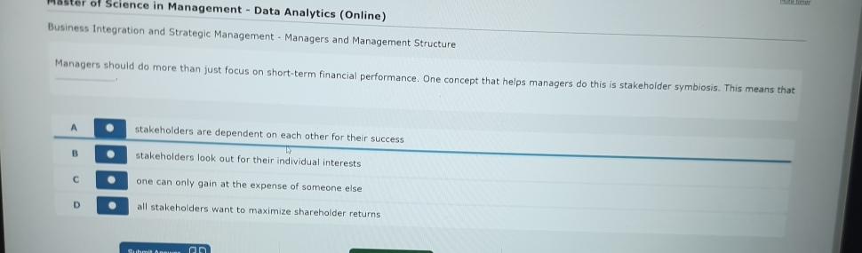  Science in Management - Data Analytics (Online) Business Integration and Strategic