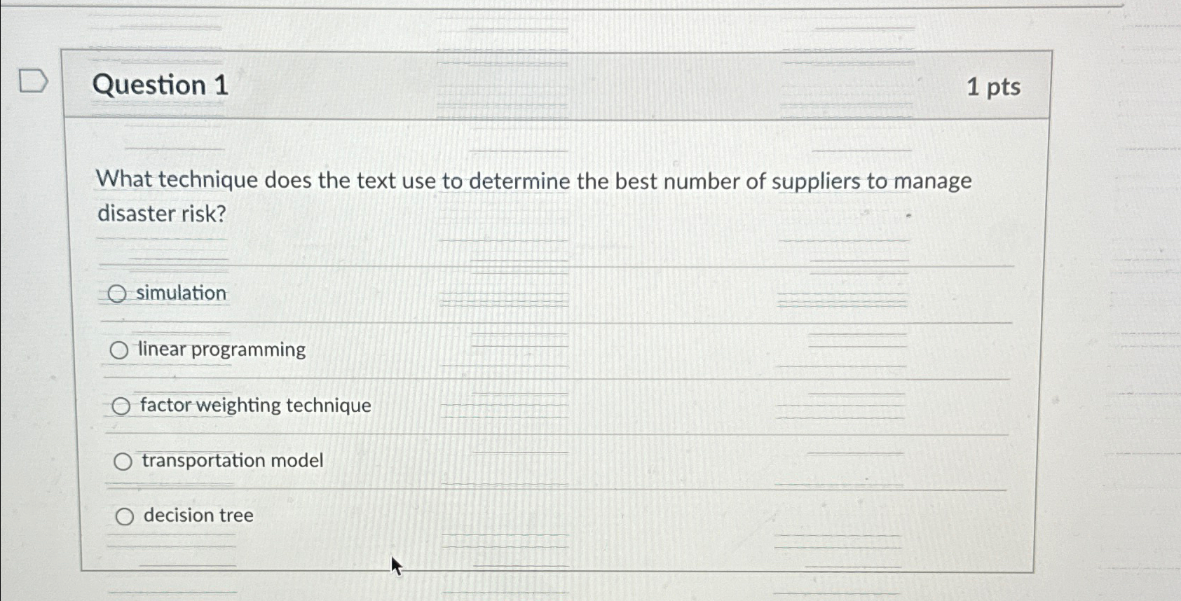 Question 1 1pts What technique does the text use to determine