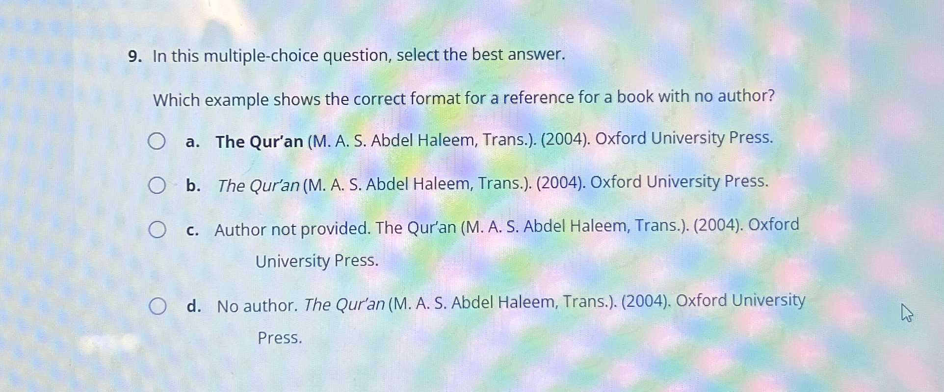  In this multiple-choice question, select the best answer. Which example shows