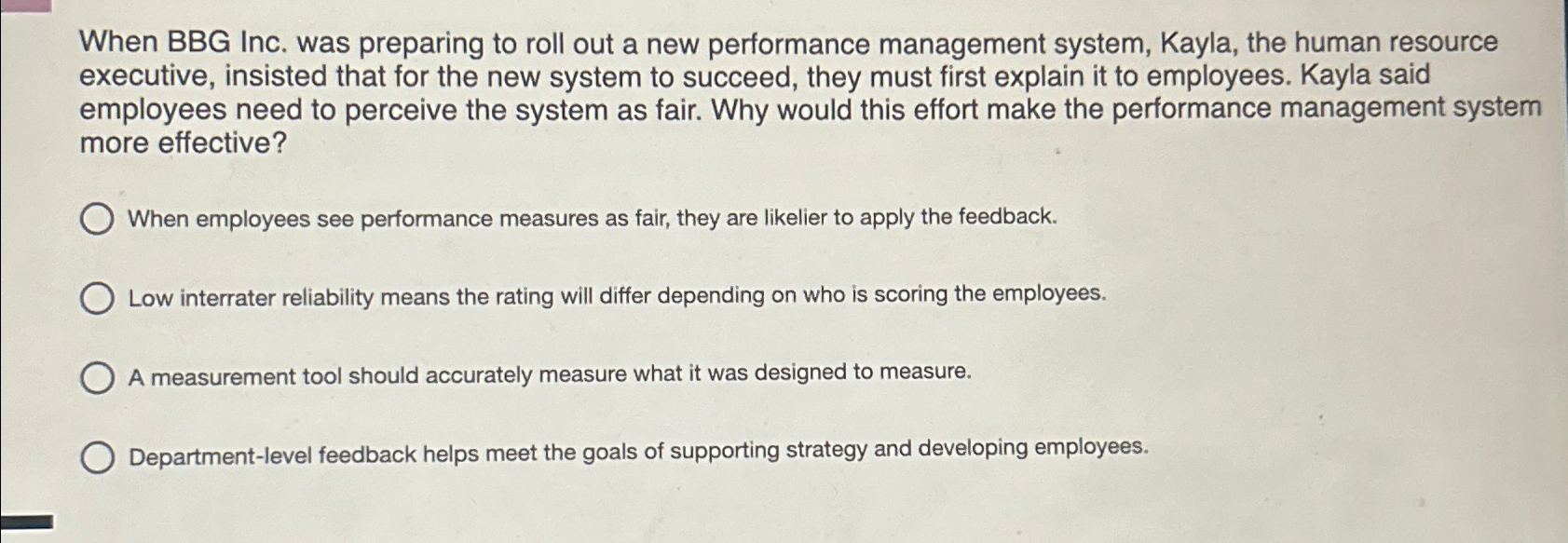  When BBG Inc. was preparing to roll out a new performance