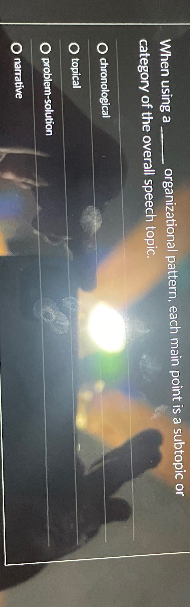  When using a organizational pattern, each main point is a subtopic