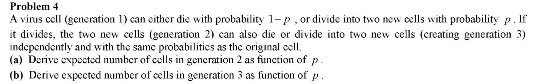 Problem 4 A virus cell (generation 1) can either die with