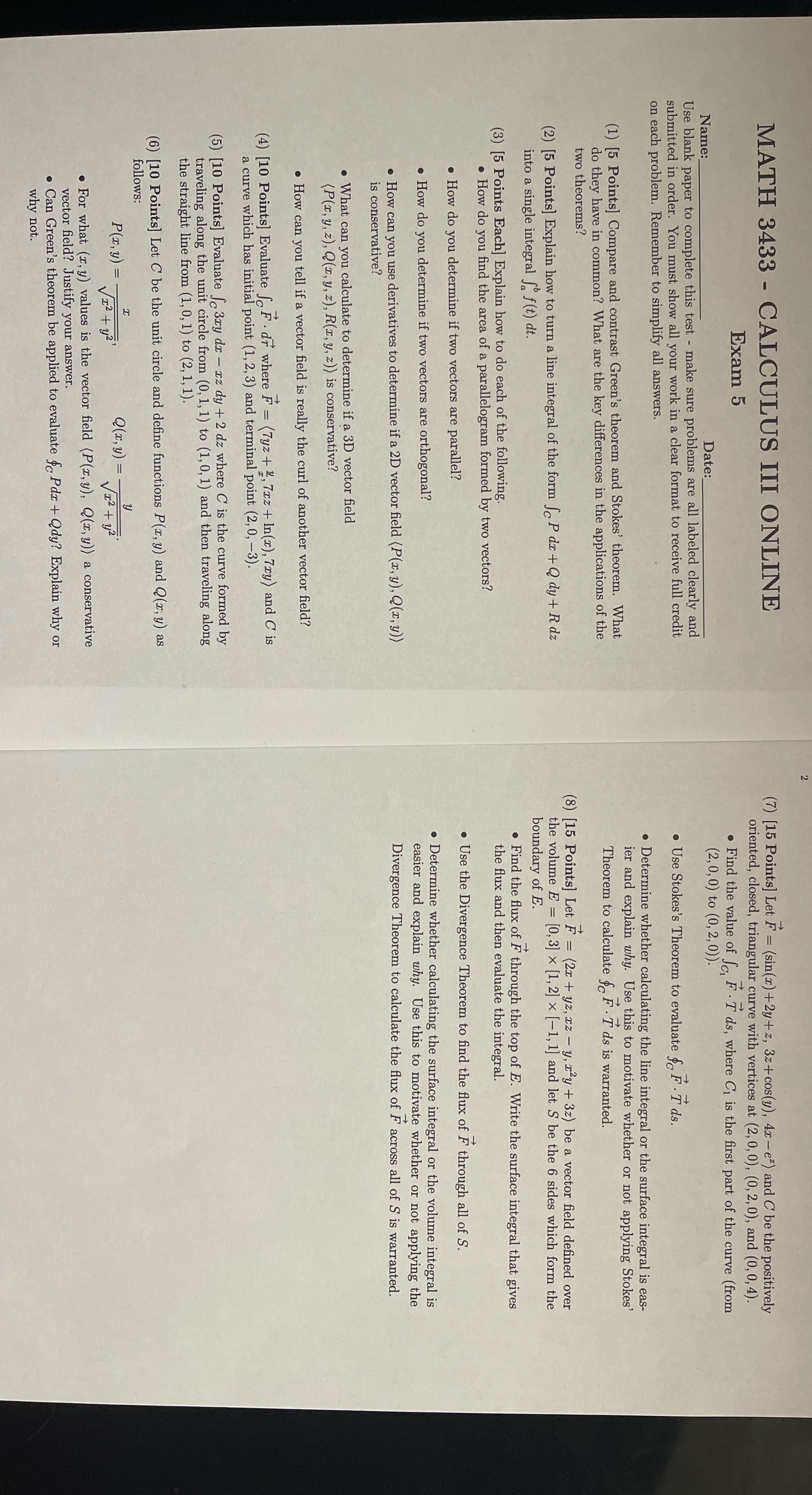 please fill out this test review MATH 3433 - CALCULUS III ONLINE