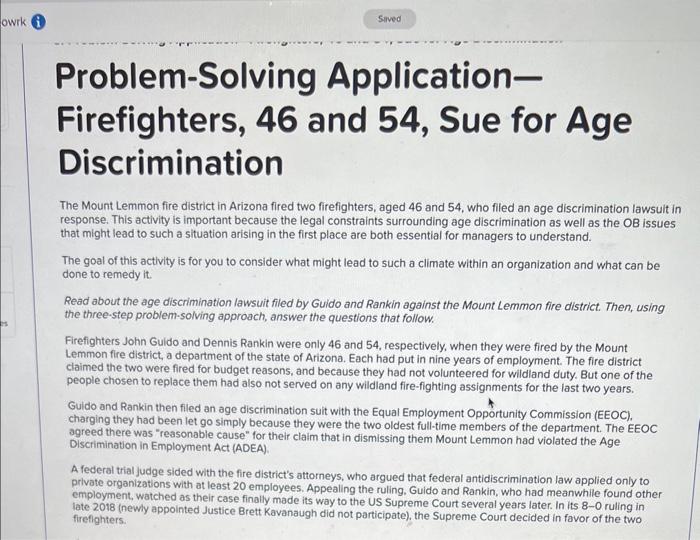  Problem-Solving ApplicationFirefighters, 46 and 54 , Sue for Age Discrimination The