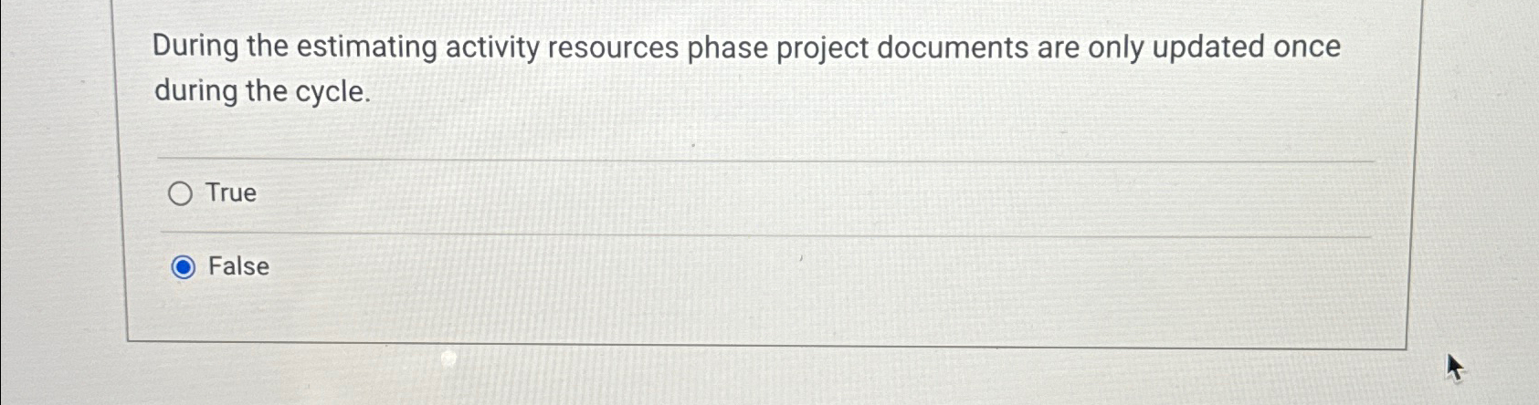  During the estimating activity resources phase project documents are only updated