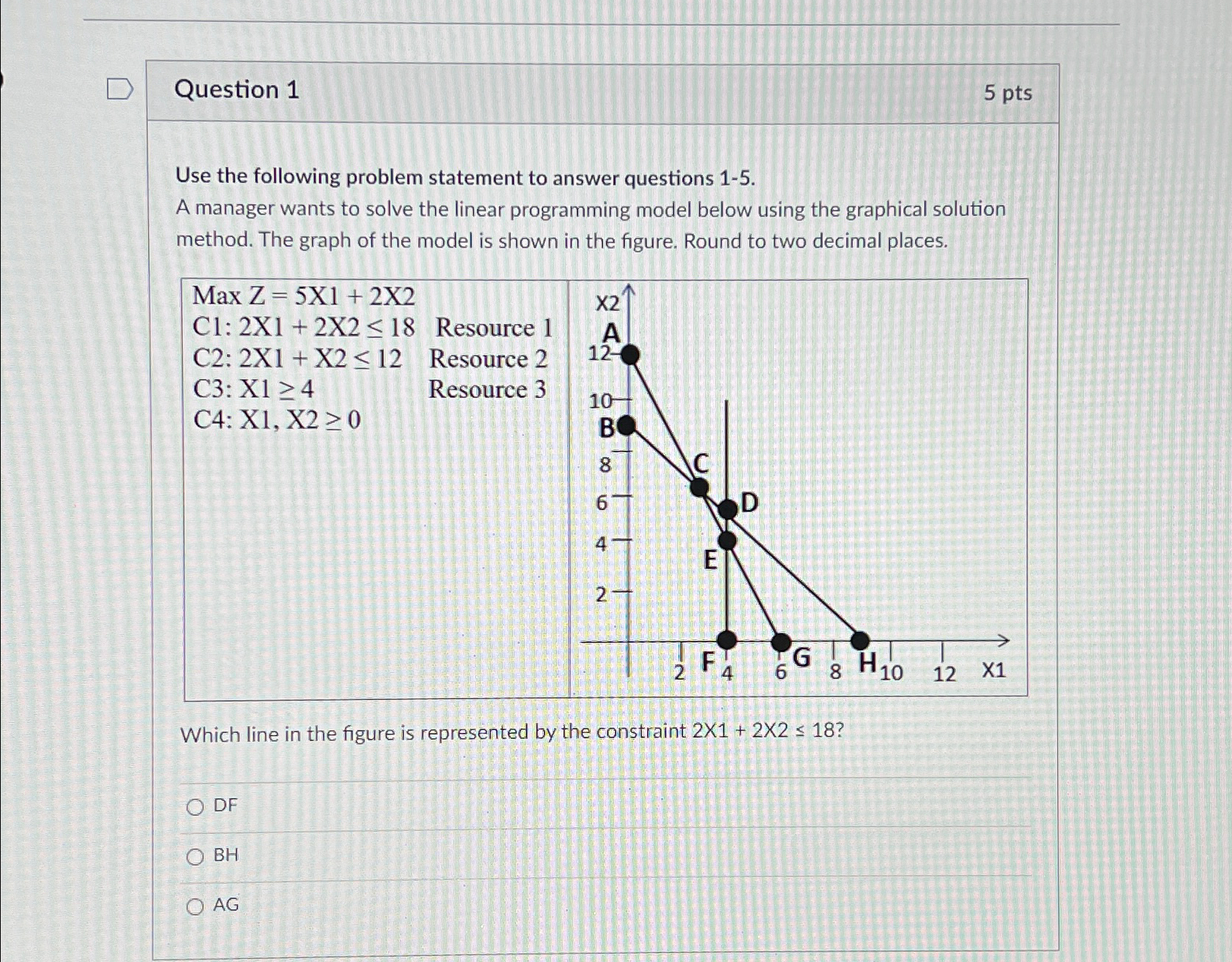  Question 1 5pts Use the following problem statement to answer questions
