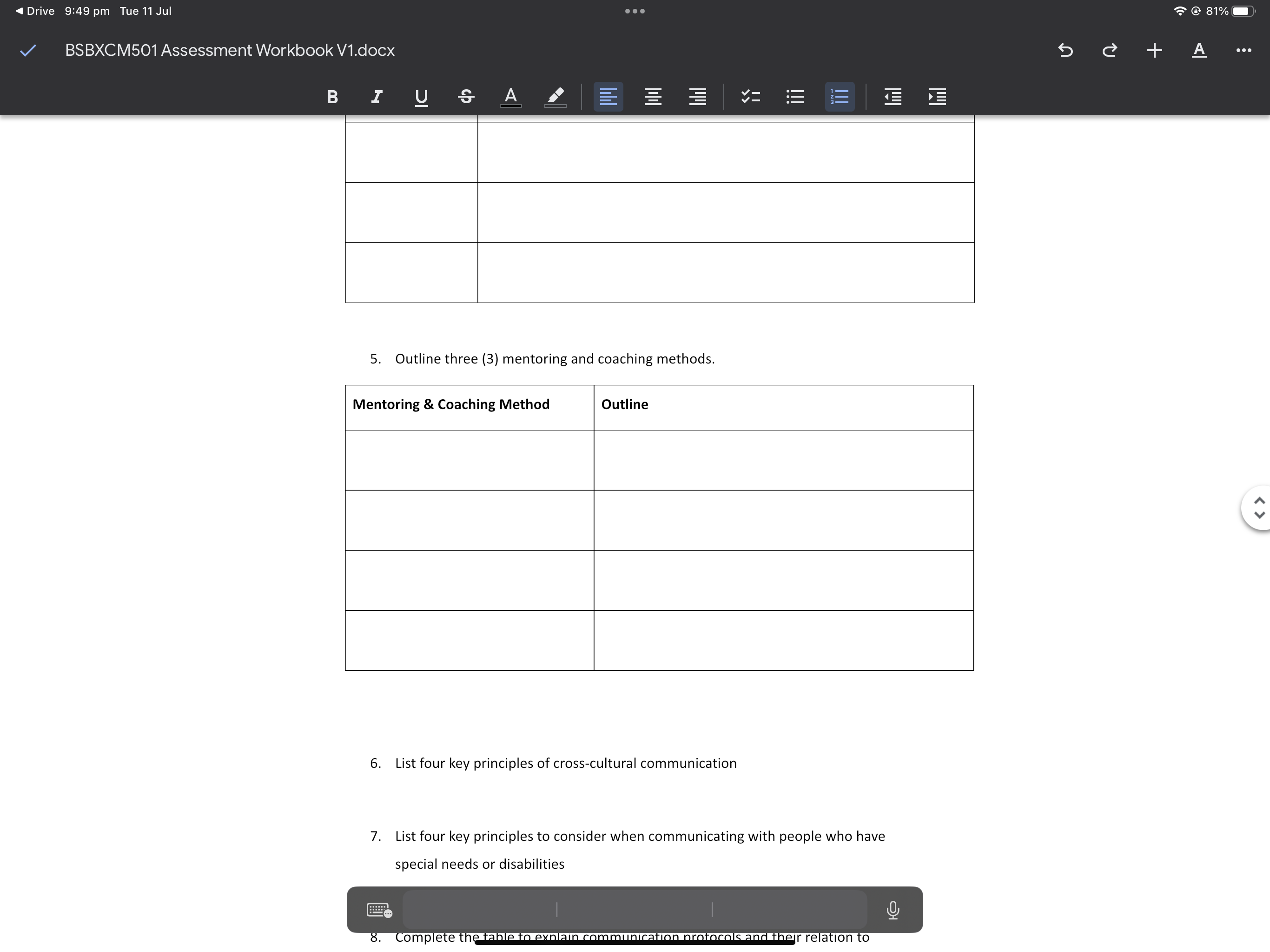 Could you please help me with question 5, 6, 7. Many thanks.