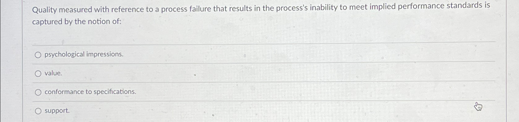  Quality measured with reference to a process failure that results in