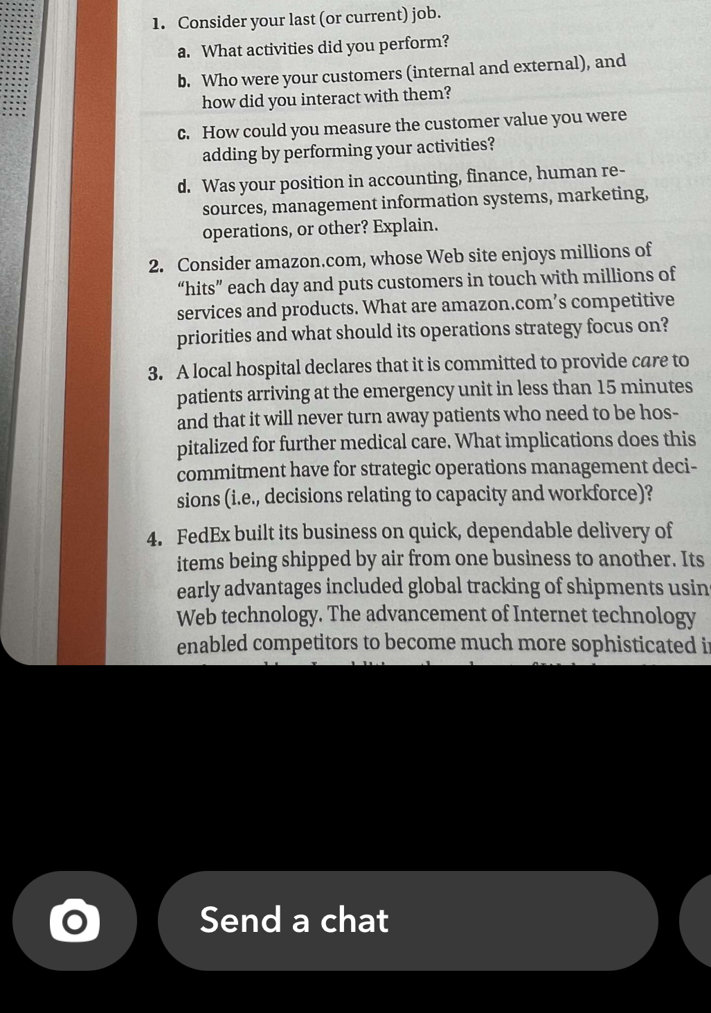  Consider your last (or current) job. a. What activities did you