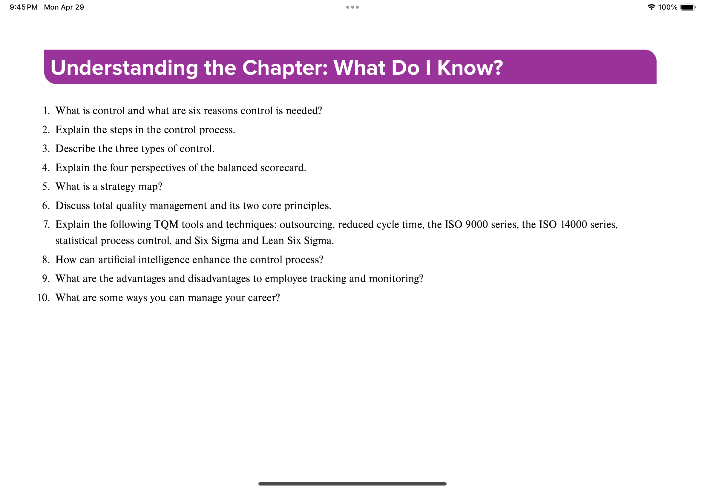  9:45 PM Mon Apr 29 100% Understanding the Chapter: What Do
