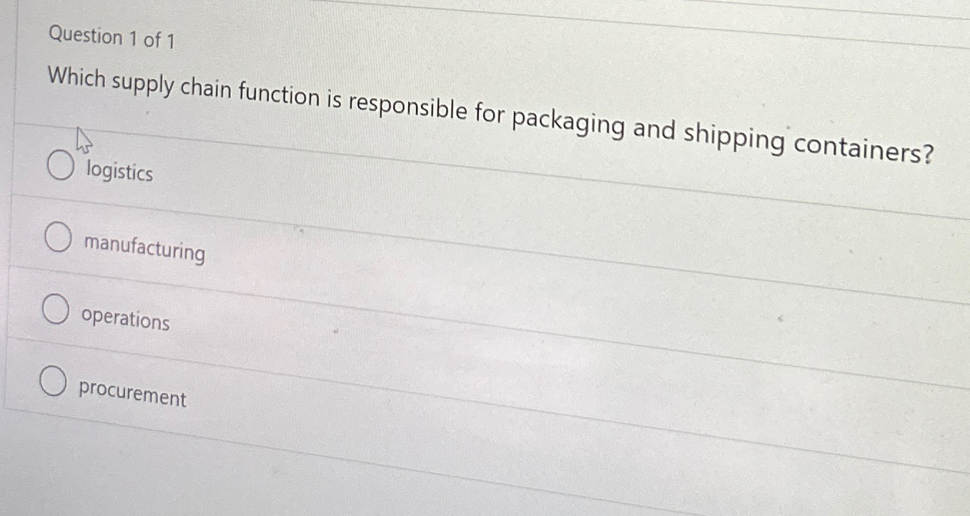 Question 1 of 1 Which supply chain function is responsible for