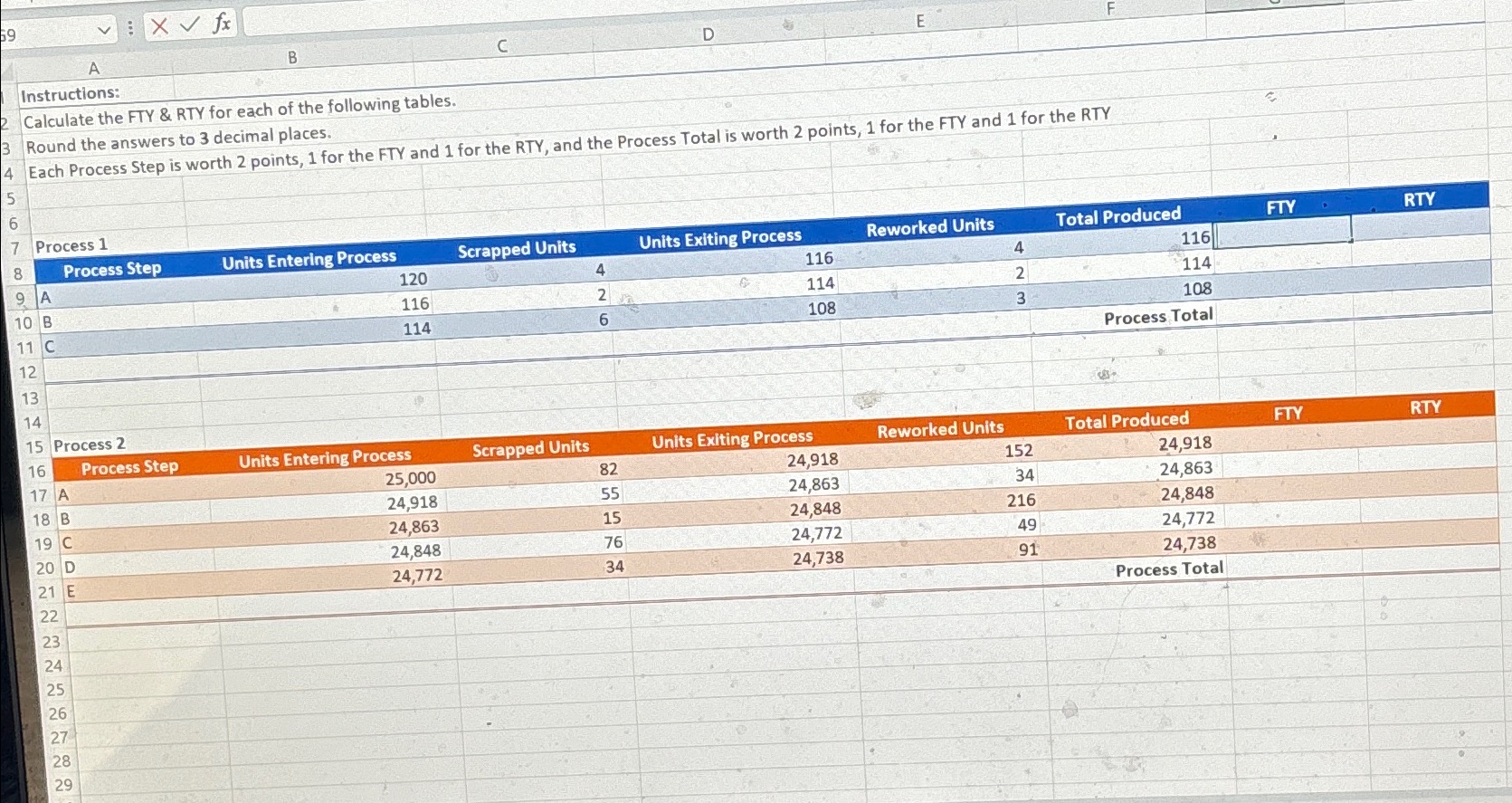  Please help me find the FTY & RTY (Six Sigma) for