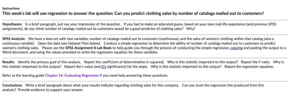 Instructions This week's lab will use regression to answer the question: