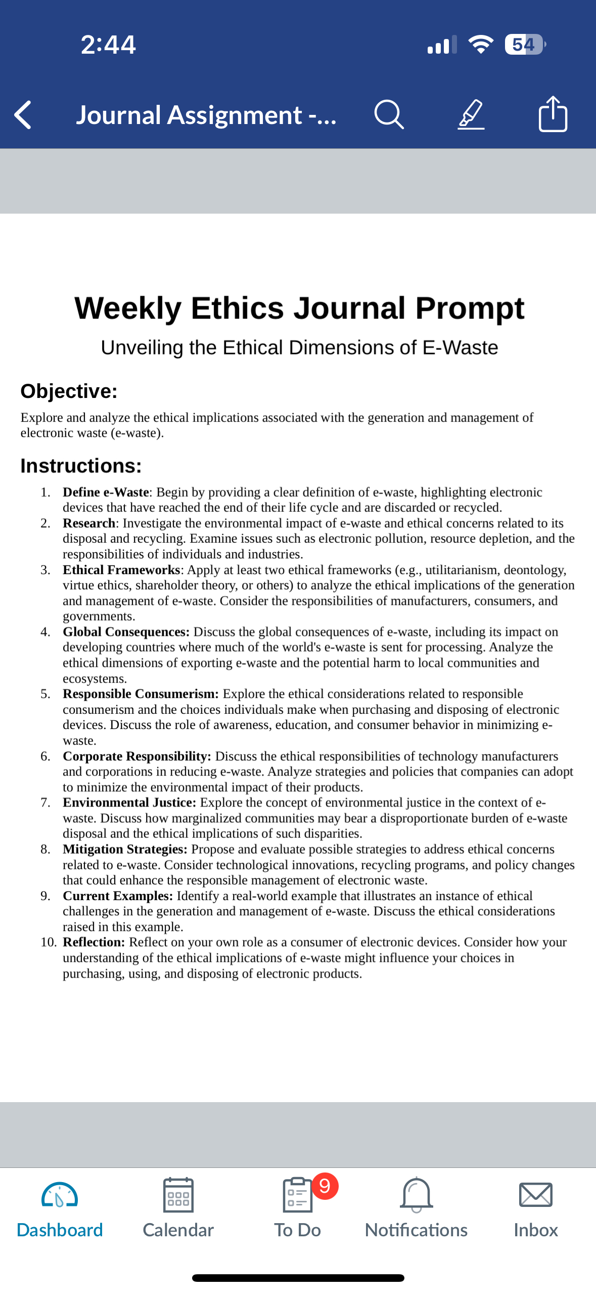  2:44 54 Journal Assignment -... Weekly Ethics Journal Prompt Unveiling the