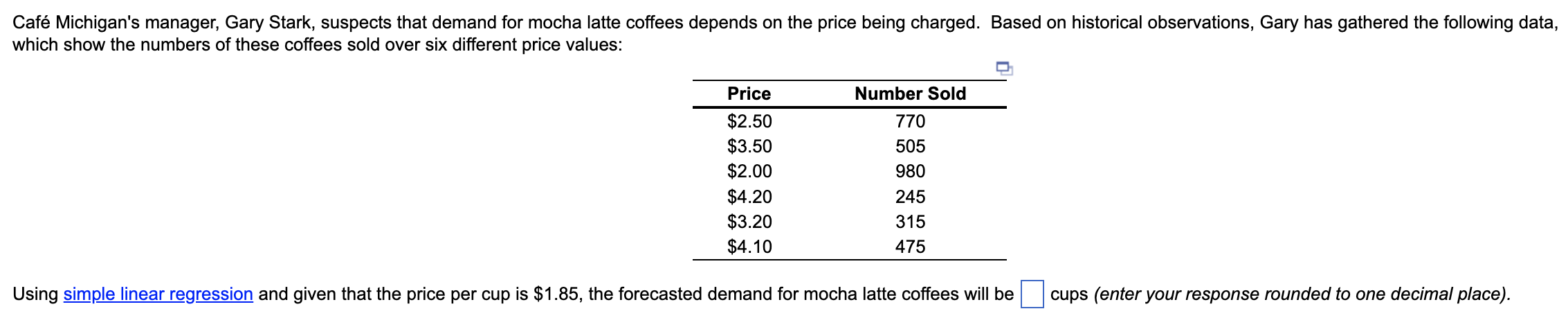  Caf Michigan's manager, Gary Stark, suspects that demand for mocha latte
