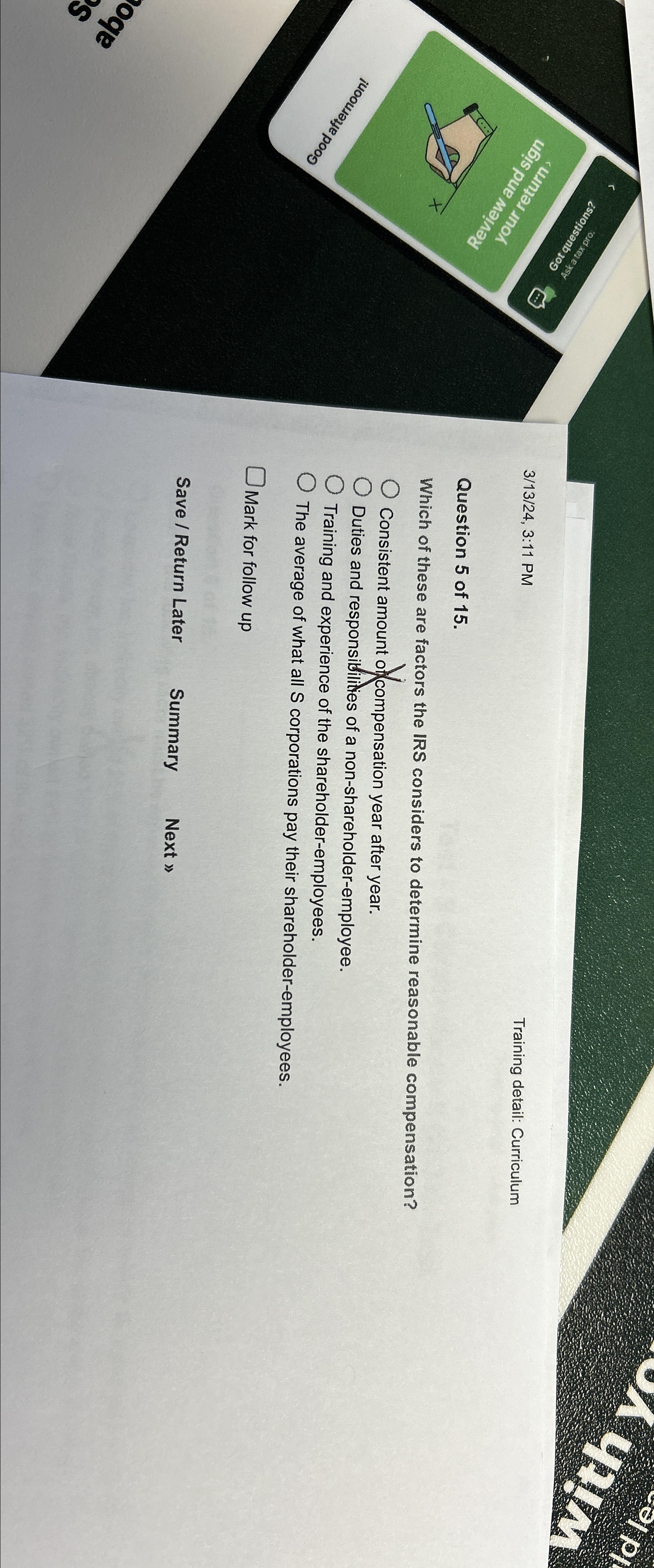  3/13/24,3:11 PM Training detail: Curriculum Question 5 of 15. Which of