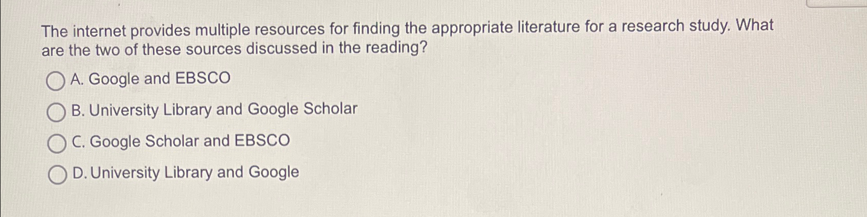  The internet provides multiple resources for finding the appropriate literature for