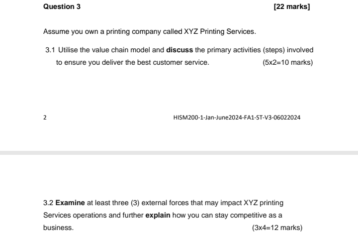  Question 3 [22 marks] Assume you own a printing company called