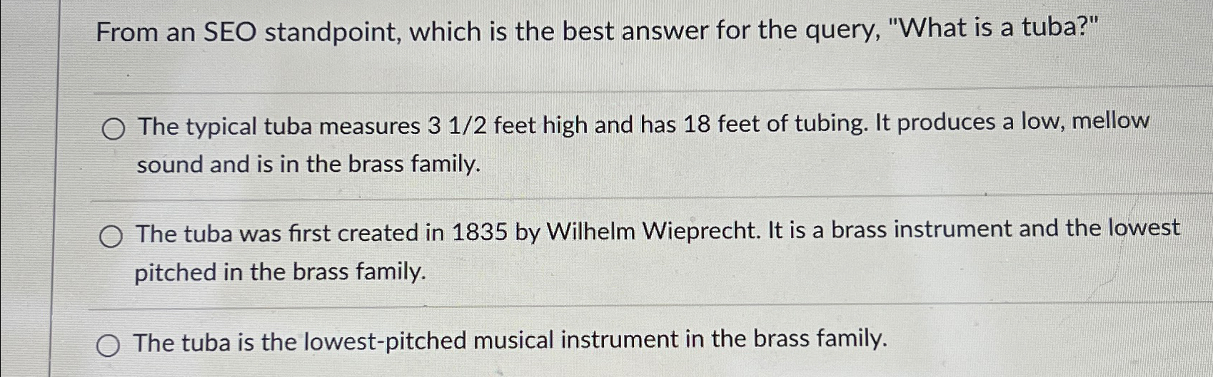  From an SEO standpoint, which is the best answer for the