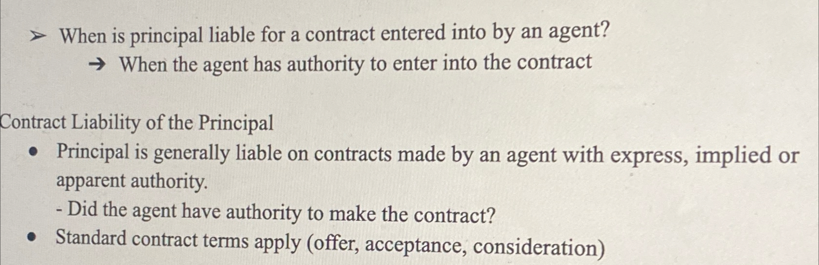  When is principal liable for a contract entered into by an